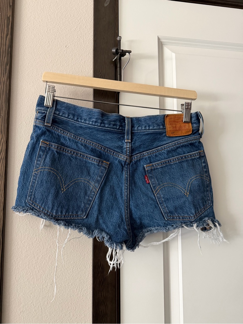 Levi's Dark Blue Denim Frayed Cutoff Shorts - Picture 1 of 3